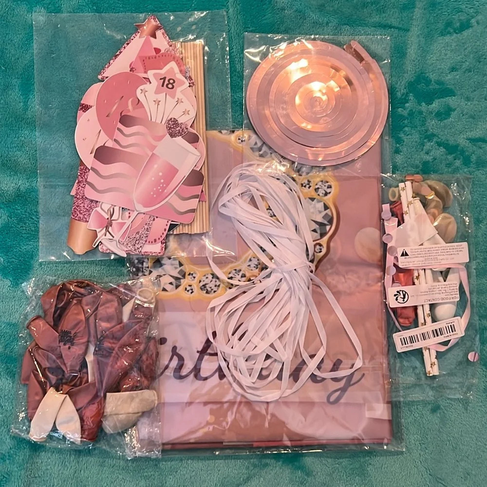 18th birthday party bundle.  Back drop, photo props, ballon cake topper. All new